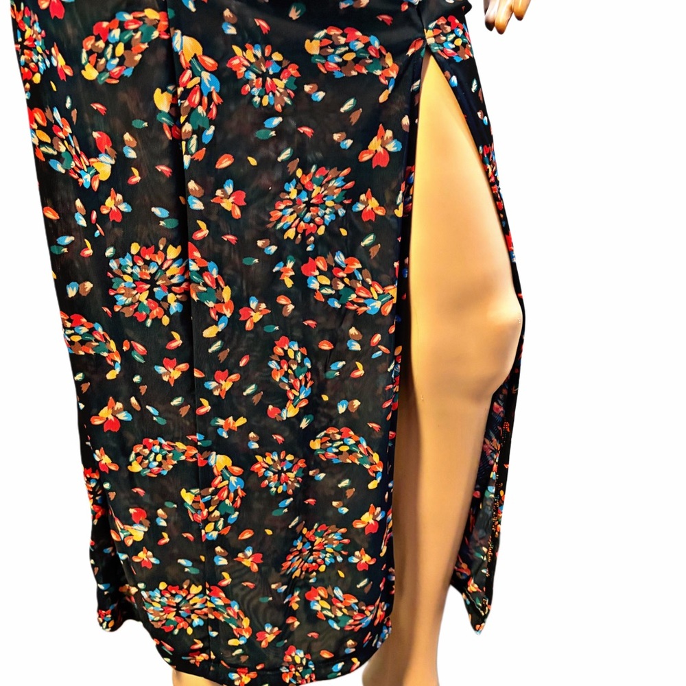 Free People Black Floral Ruched Maxi Dress with Side Slit - Picture 5 of 8